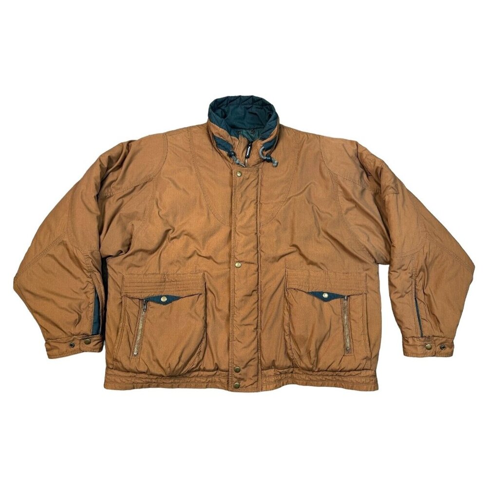 Vintage McGregor Mens 2X Brown Quilted Jacket Utility Field Coat Lined Snap Zip
